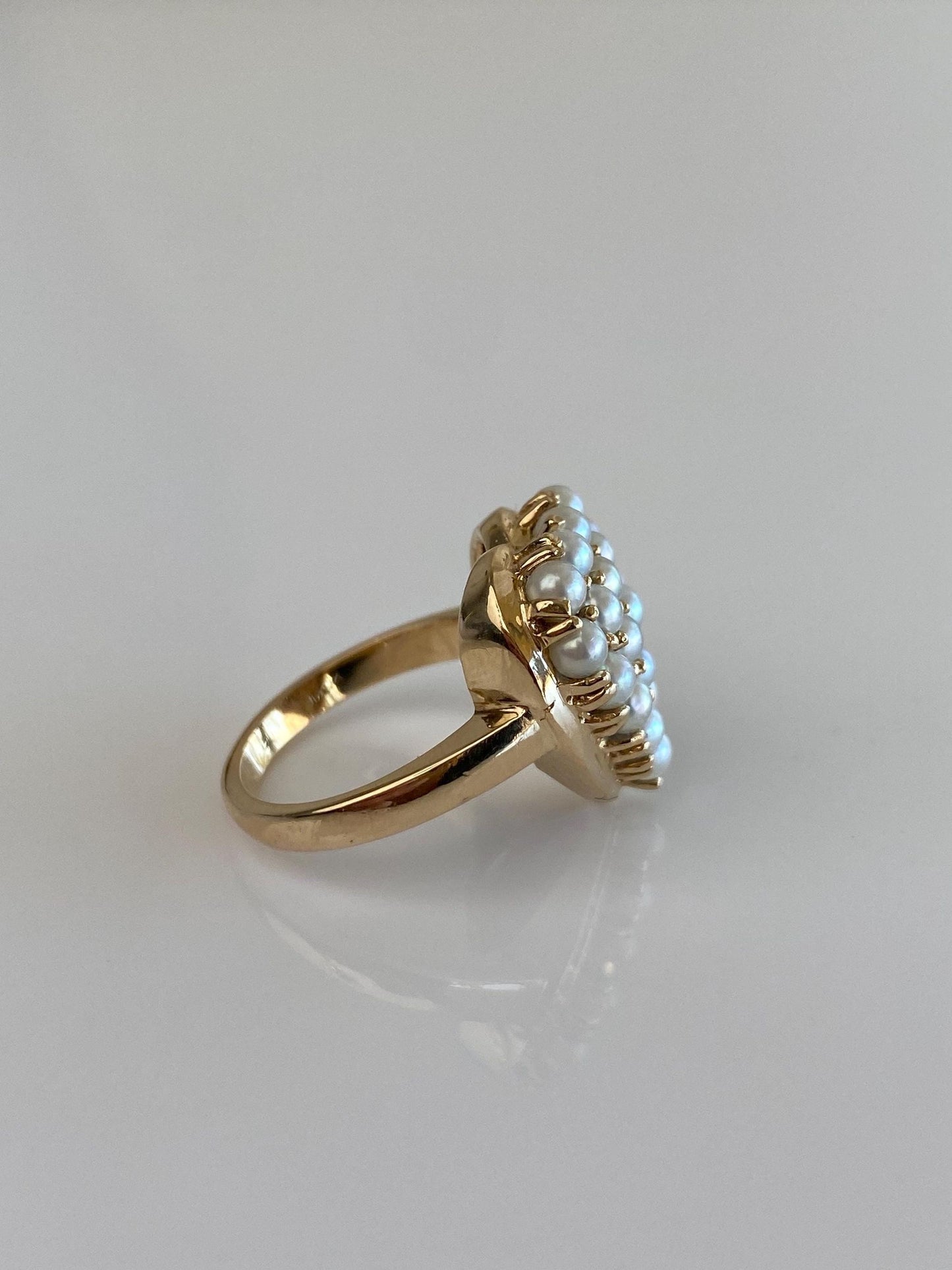 Vintage Solid 14k Yellow Gold Pearls Heart Ring - Size 5.25