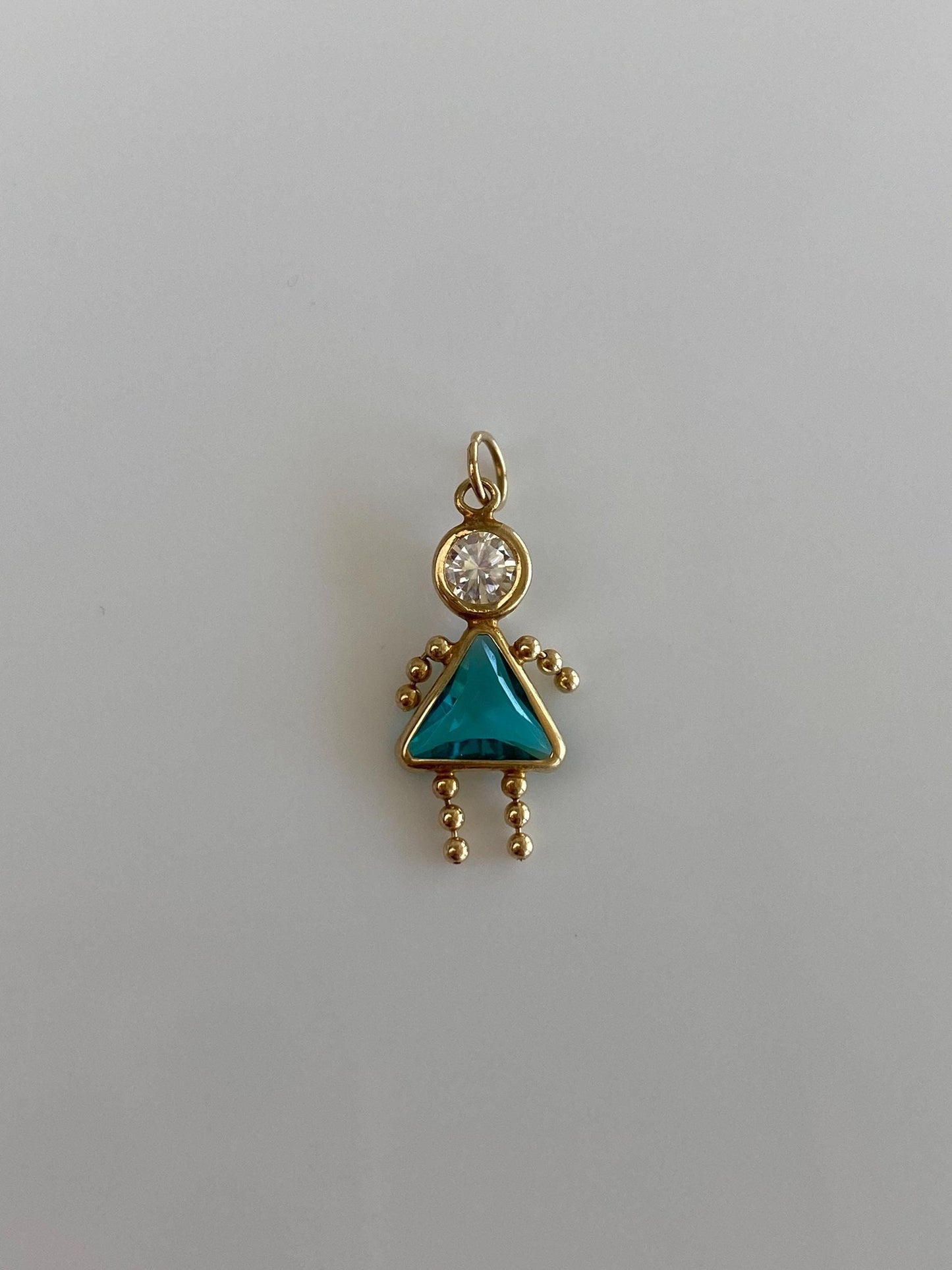 Vintage Solid 10k Yellow Gold Green & Clear Cubic Zirconia Little Girl Charm