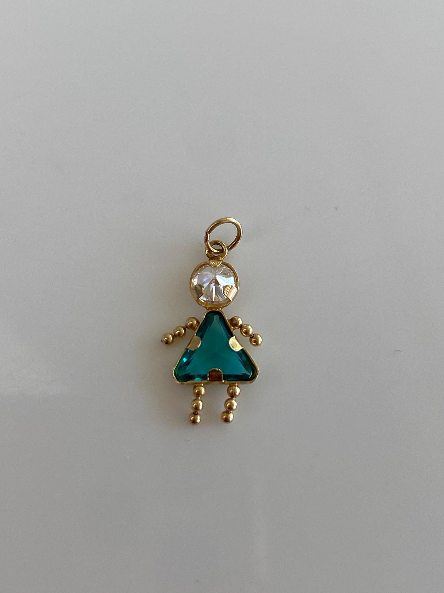 Vintage Solid 10k Yellow Gold Green & Clear Cubic Zirconia Little Girl Charm