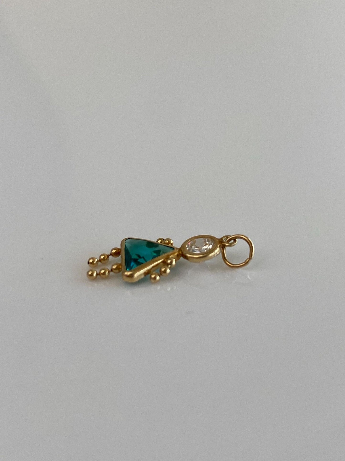 Vintage Solid 10k Yellow Gold Green & Clear Cubic Zirconia Little Girl Charm