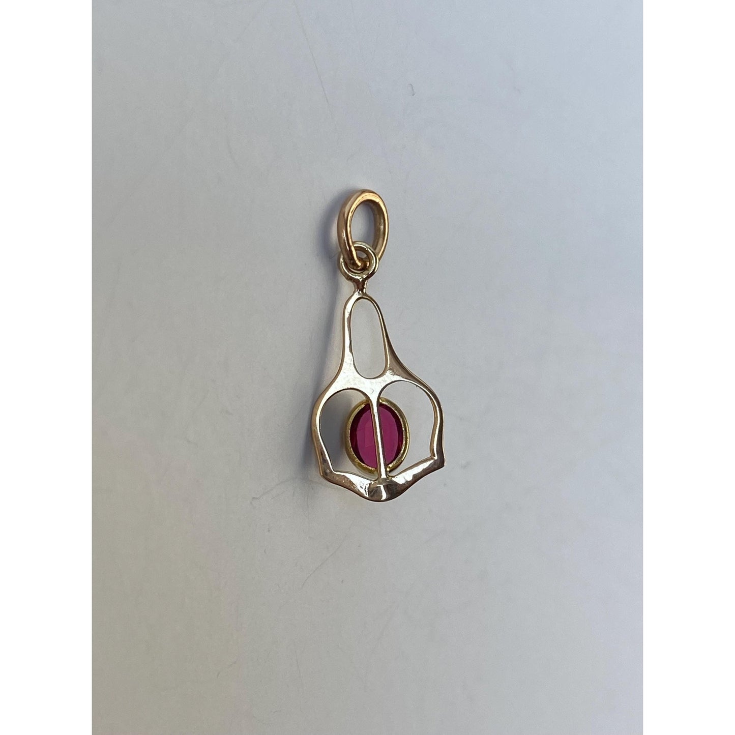 Vintage Solid 10k Yellow Gold Red Cubic Zirconia Stick Pin Conversion Charm