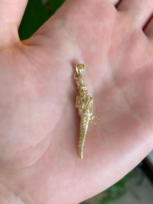 Vintage Solid 14k Yellow Gold Sparkly Diamond Cut Corno Gobbo Good Luck Charm