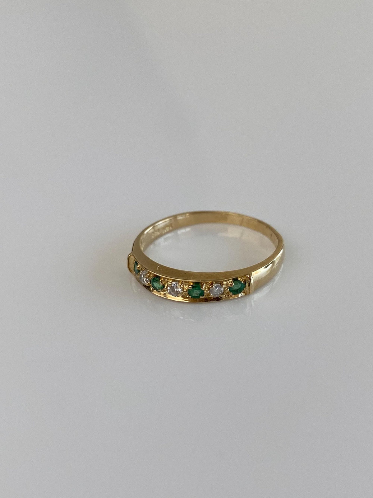 Vintage Solid 14k Yellow Gold Diamond Emerald Ring Band - Size 6.5