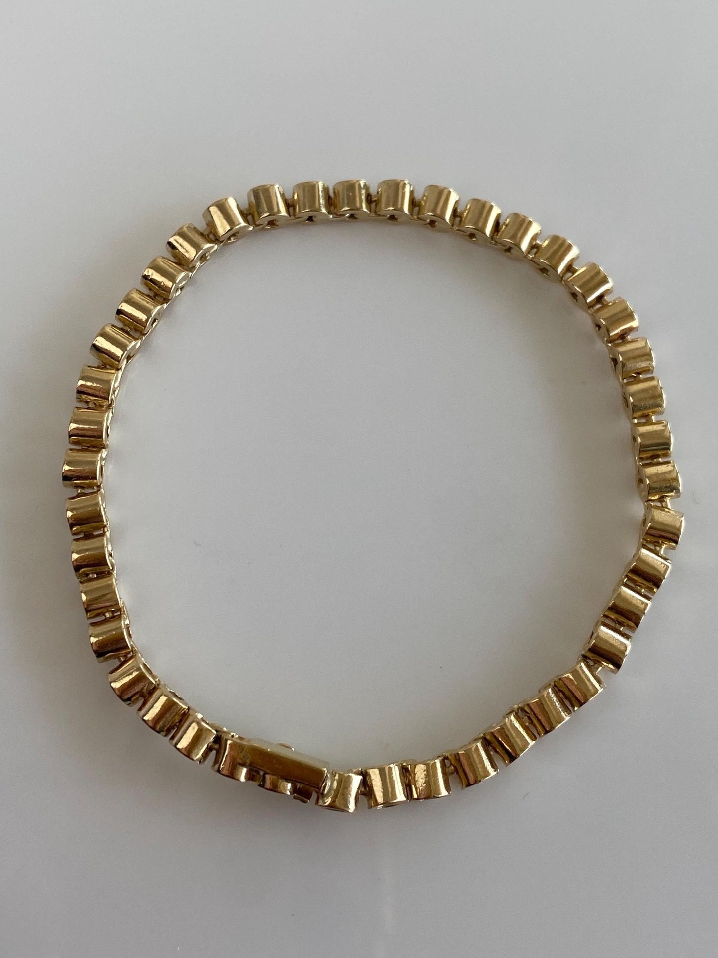 Vintage Solid 14k Yellow Gold Bezel Set Diamond Link Bracelet - 7.25 Inches