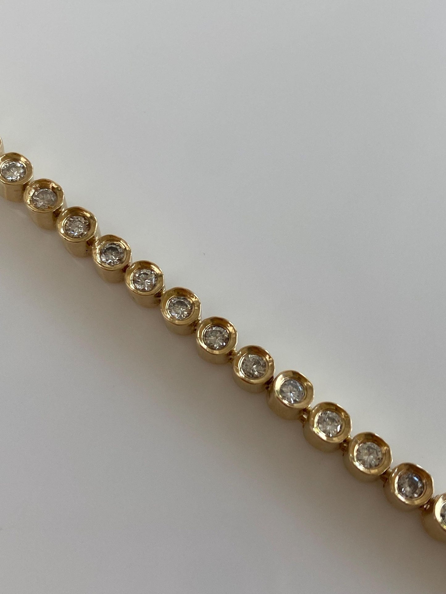 Vintage Solid 14k Yellow Gold Bezel Set Diamond Link Bracelet - 7.25 Inches