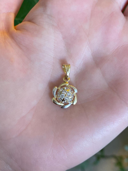 Vintage Solid 14k Yellow & White Gold Cubic Zirconia Cluster Charm
