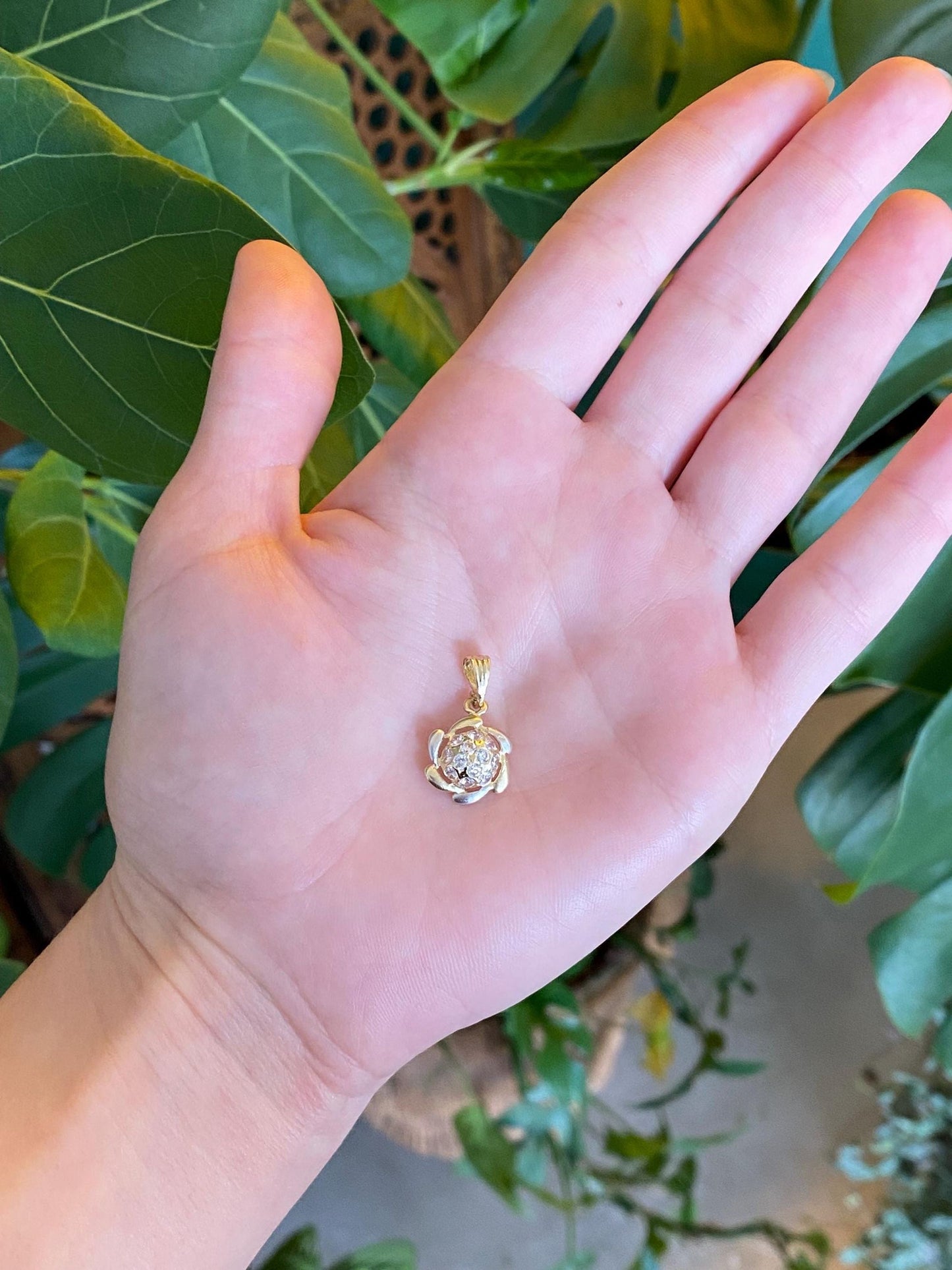 Vintage Solid 14k Yellow & White Gold Cubic Zirconia Cluster Charm