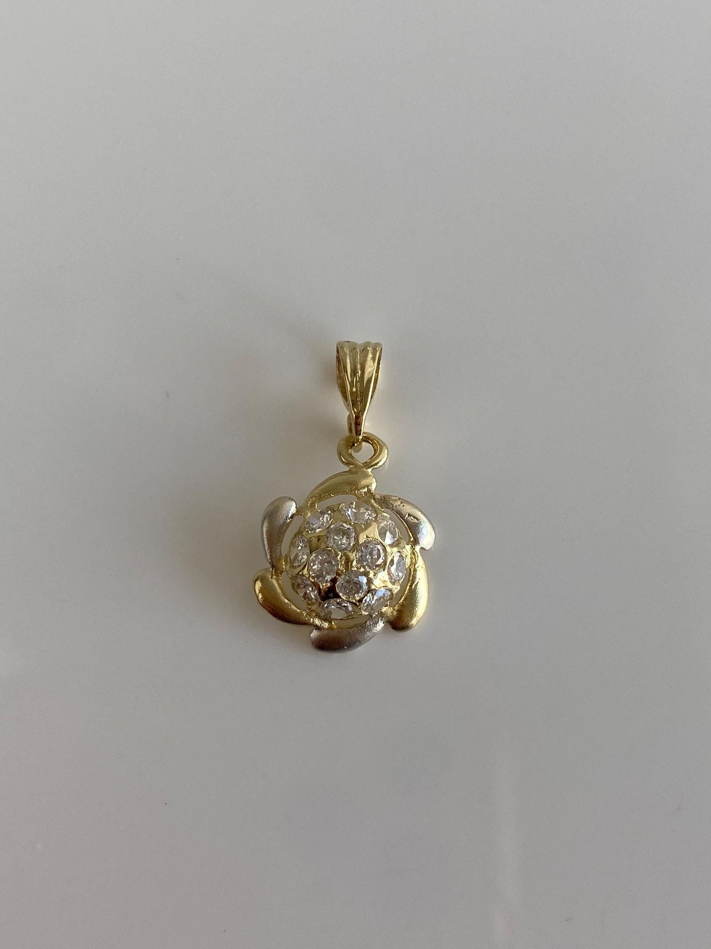 Vintage Solid 14k Yellow & White Gold Cubic Zirconia Cluster Charm
