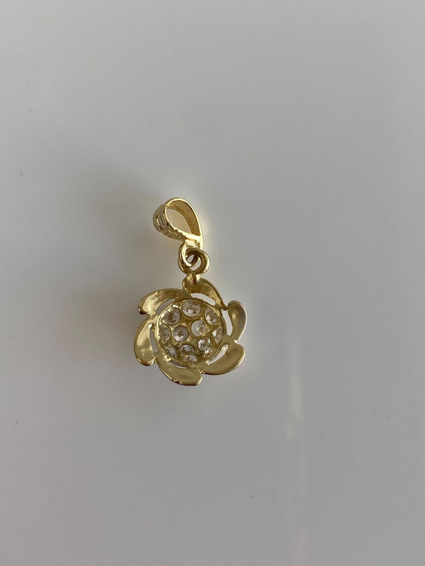 Vintage Solid 14k Yellow & White Gold Cubic Zirconia Cluster Charm