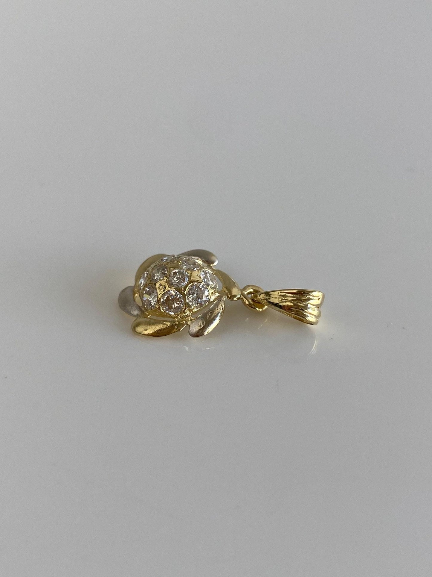 Vintage Solid 14k Yellow & White Gold Cubic Zirconia Cluster Charm
