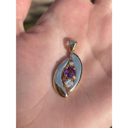 Vintage Solid 14k Yellow Gold Diamond Purple Cubic Zirconia Charm