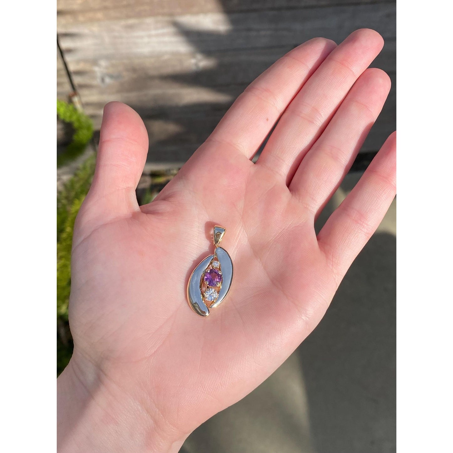 Vintage Solid 14k Yellow Gold Diamond Purple Cubic Zirconia Charm