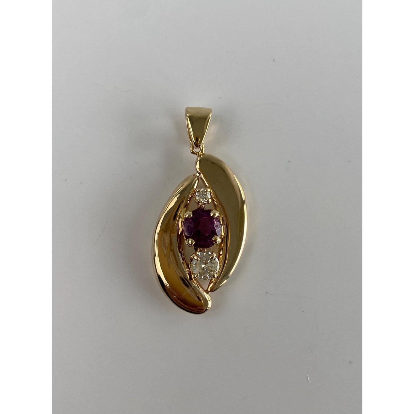 Vintage Solid 14k Yellow Gold Diamond Purple Cubic Zirconia Charm