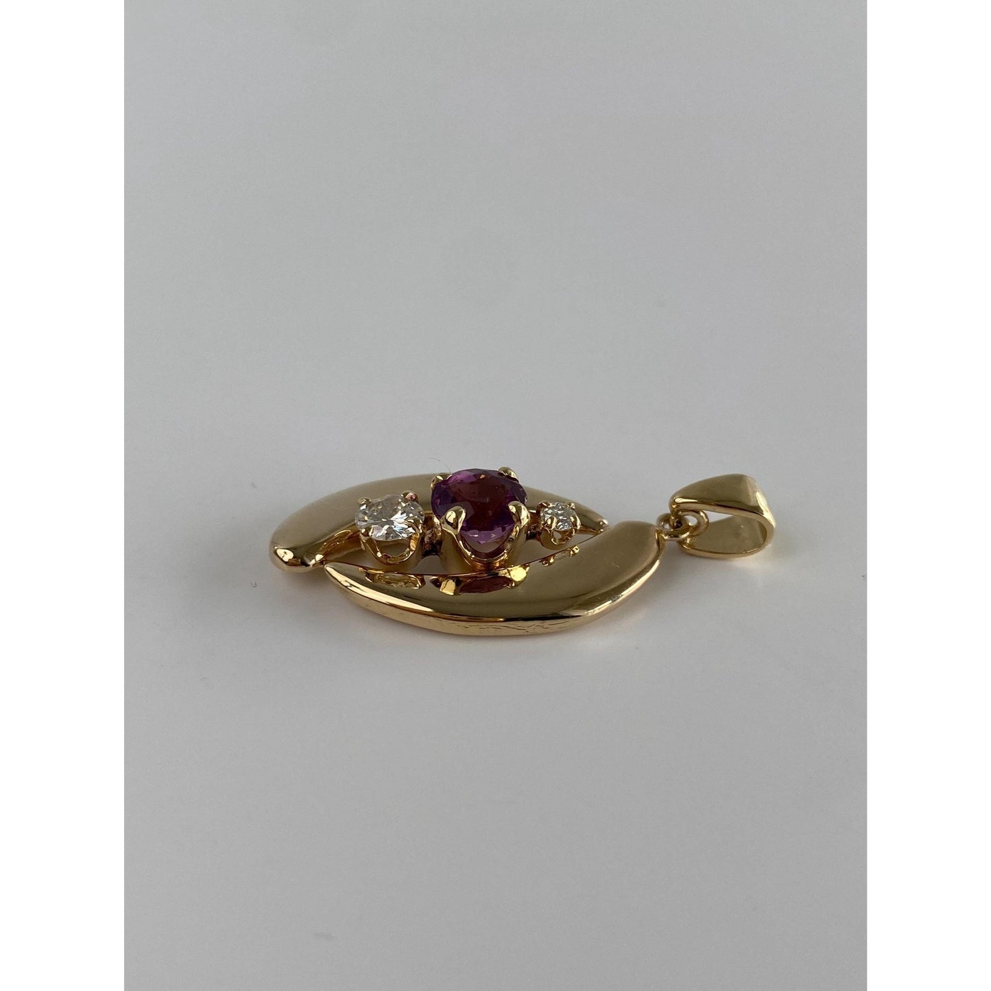 Vintage Solid 14k Yellow Gold Diamond Purple Cubic Zirconia Charm