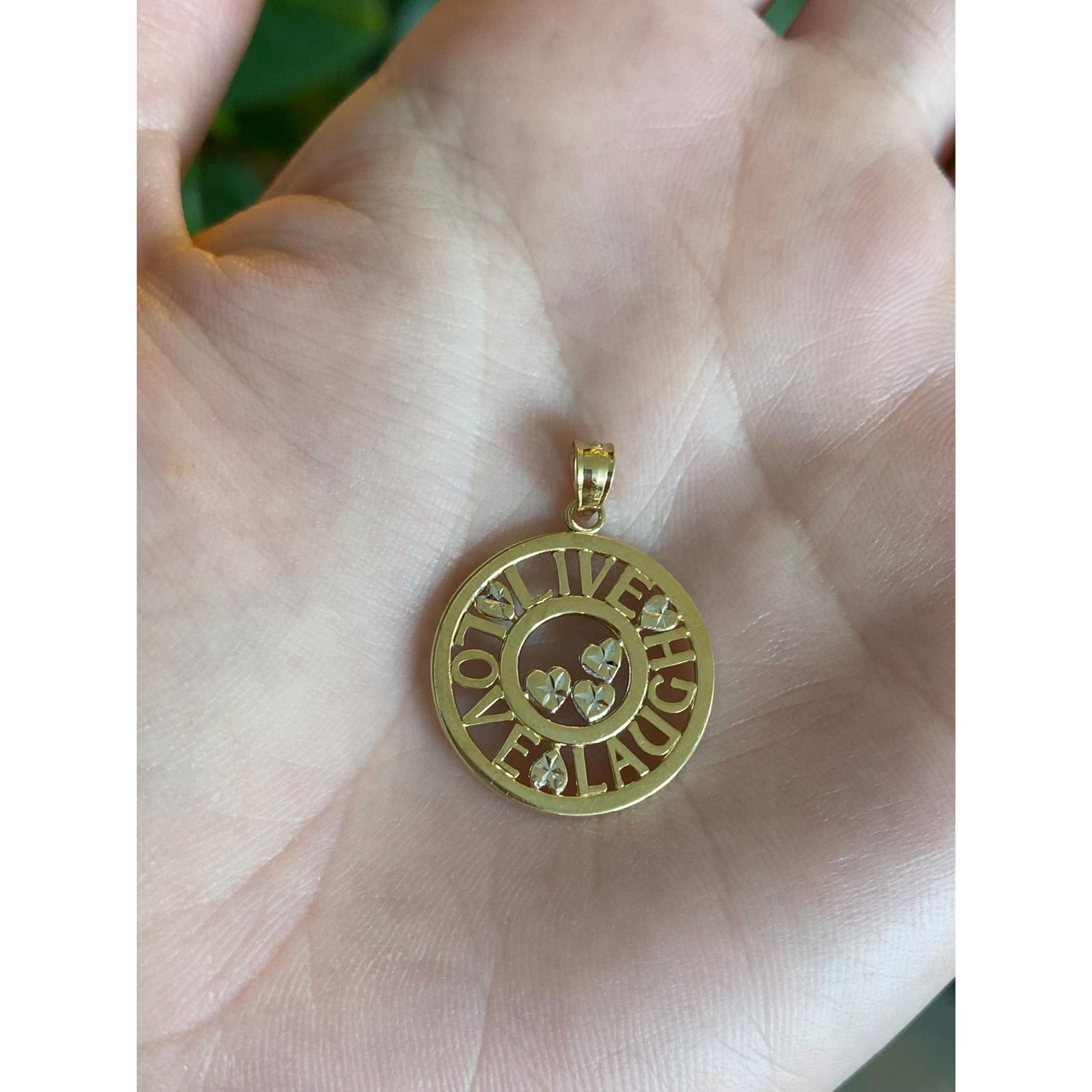 Vintage Solid 10k Yellow Gold Diamond Cut Live Laugh Love Charm