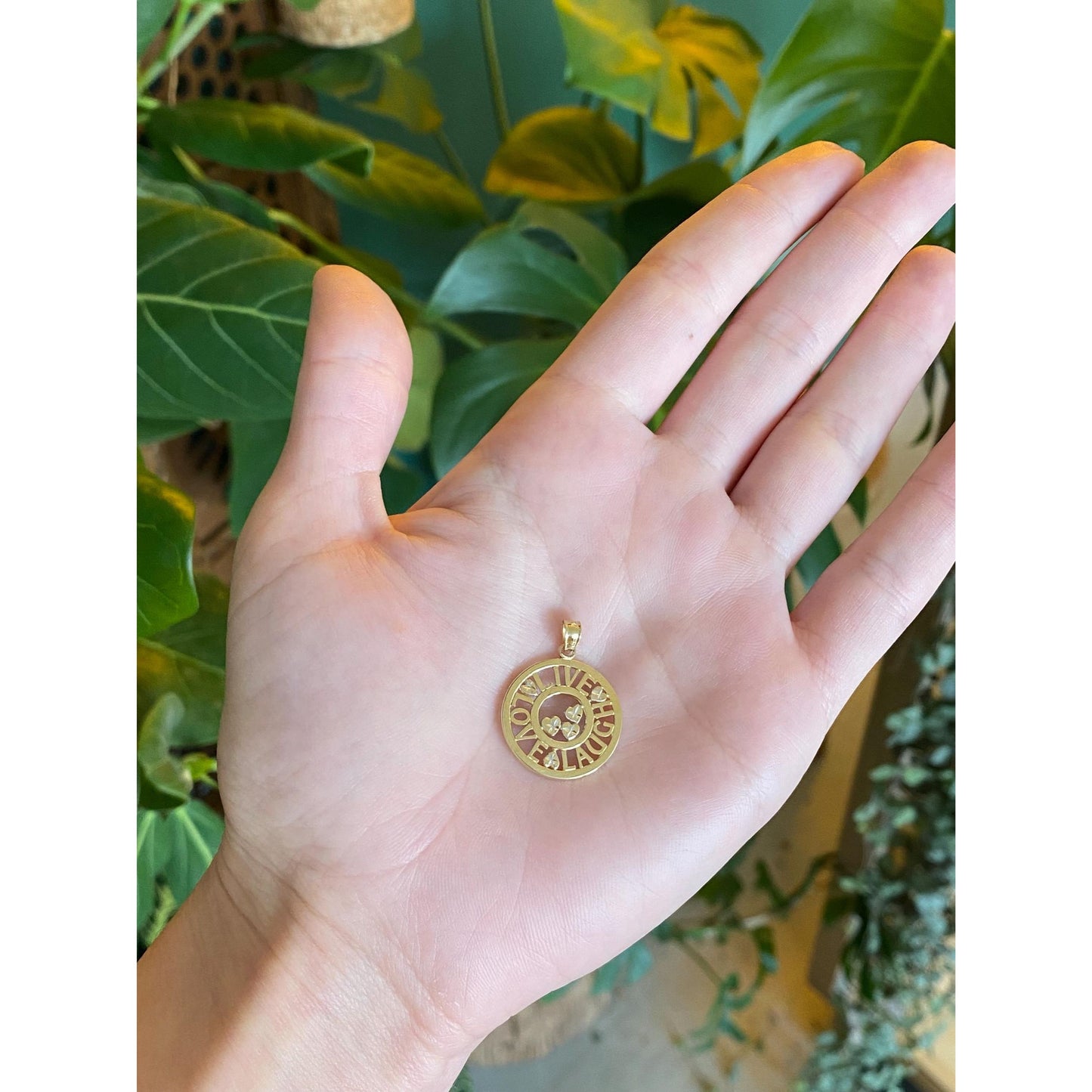 Vintage Solid 10k Yellow Gold Diamond Cut Live Laugh Love Charm