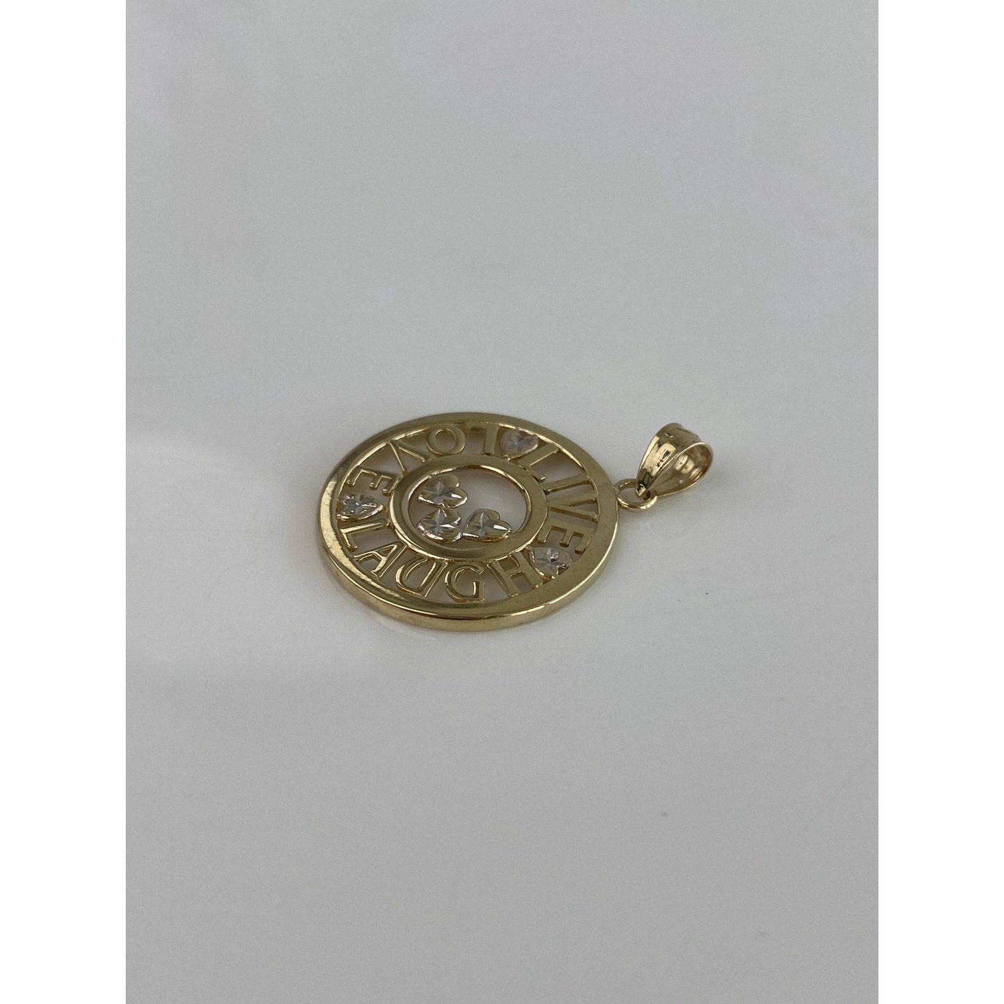 Vintage Solid 10k Yellow Gold Diamond Cut Live Laugh Love Charm