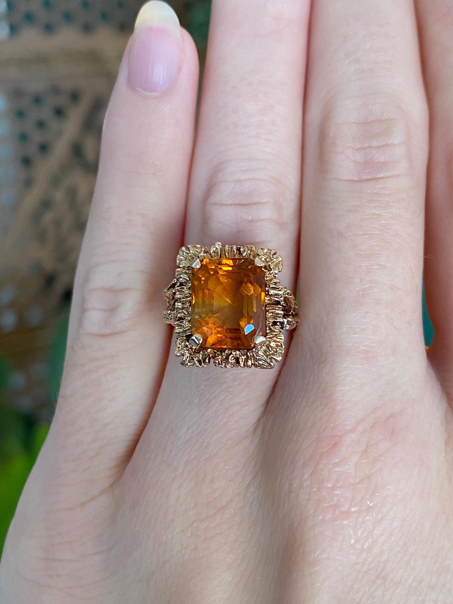 Vintage Solid 14k Rosey Gold Citrine Ring - Size 5.25