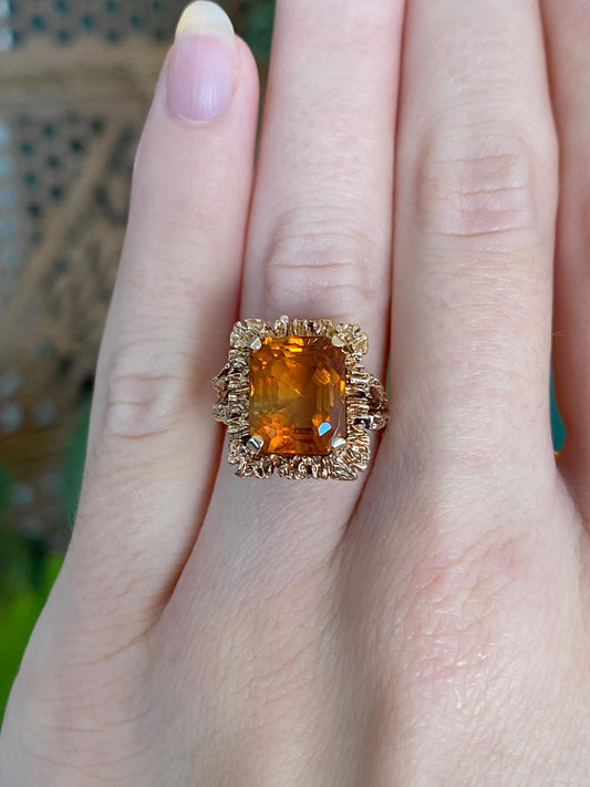 Vintage Solid 14k Rosey Gold Citrine Ring - Size 5.25
