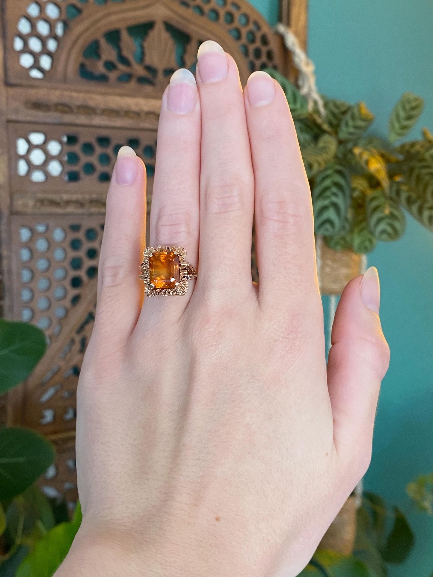 Vintage Solid 14k Rosey Gold Citrine Ring - Size 5.25