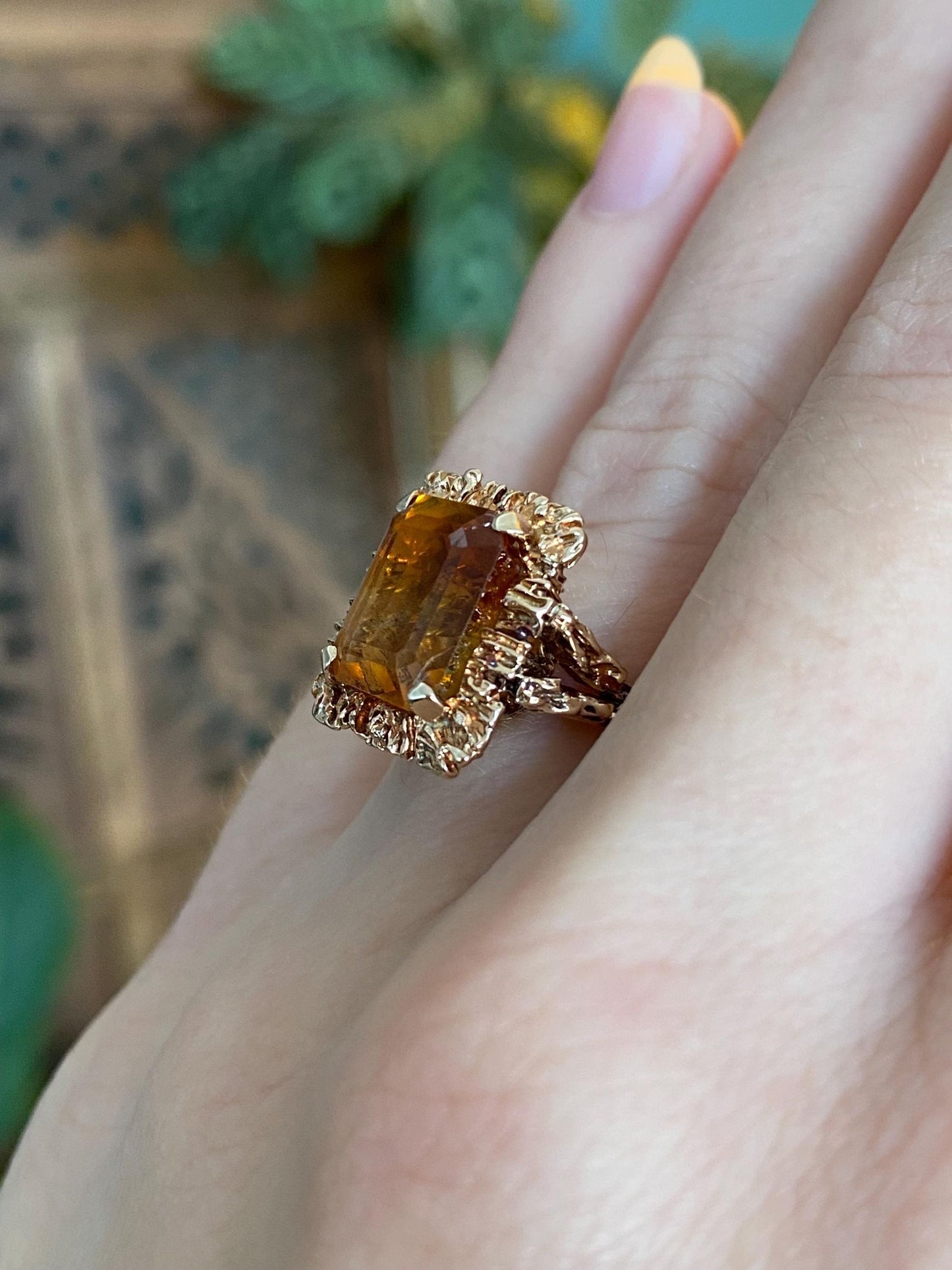 Vintage Solid 14k Rosey Gold Citrine Ring - Size 5.25
