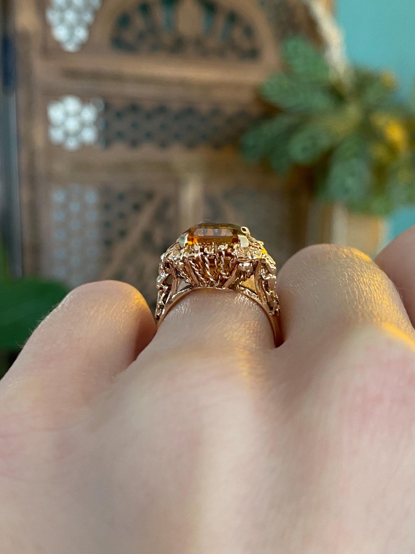 Vintage Solid 14k Rosey Gold Citrine Ring - Size 5.25