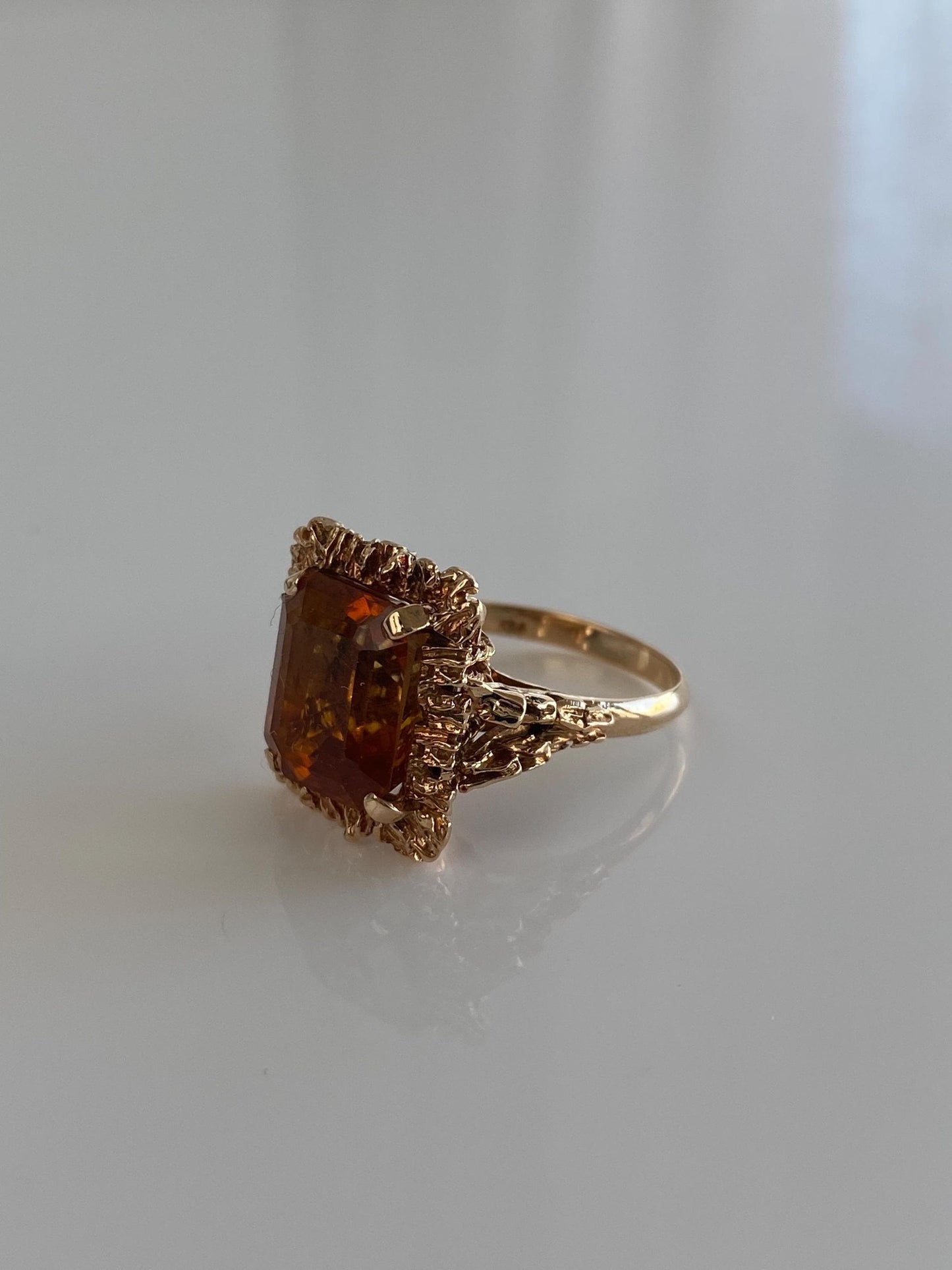 Vintage Solid 14k Rosey Gold Citrine Ring - Size 5.25