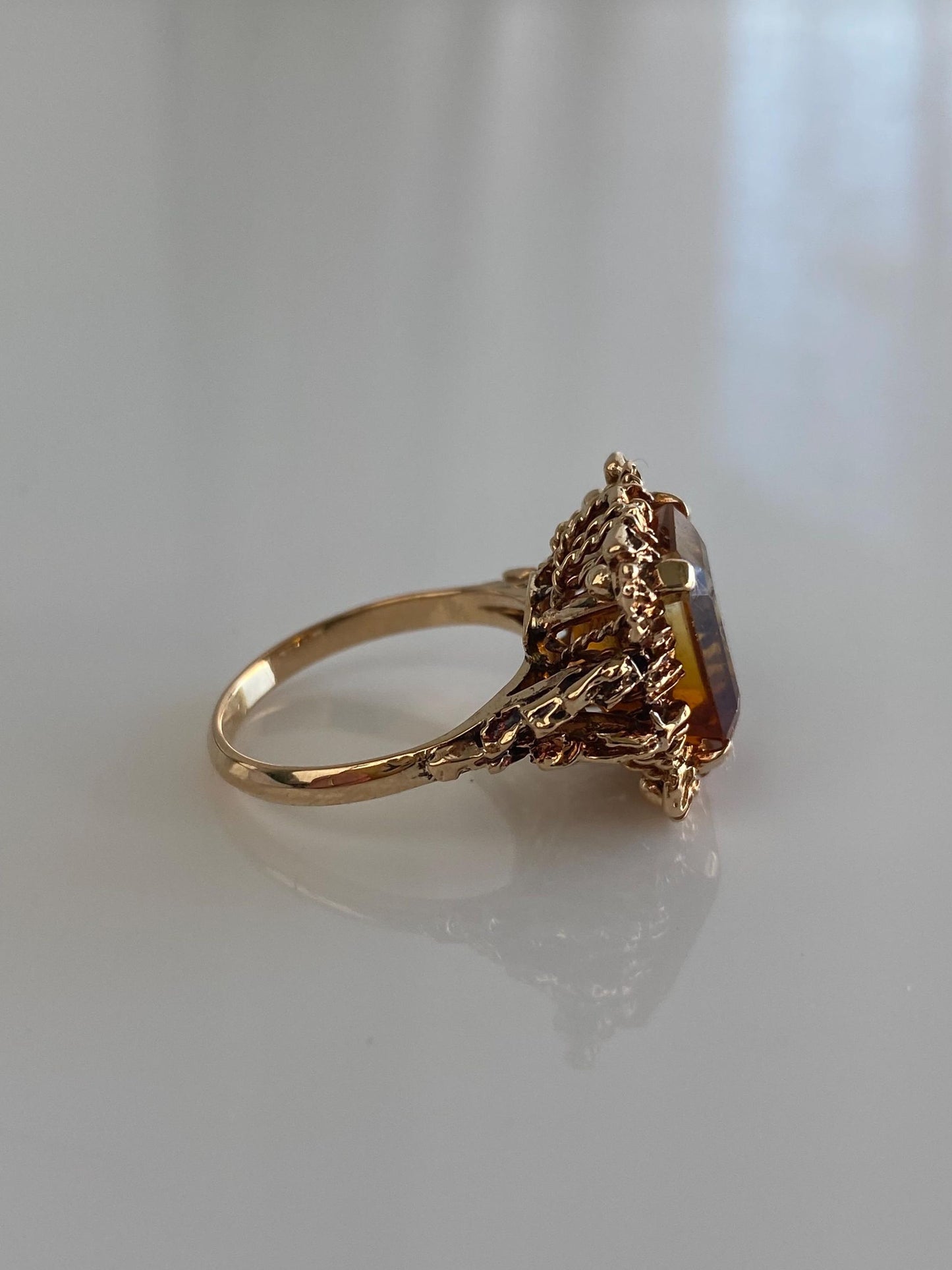 Vintage Solid 14k Rosey Gold Citrine Ring - Size 5.25