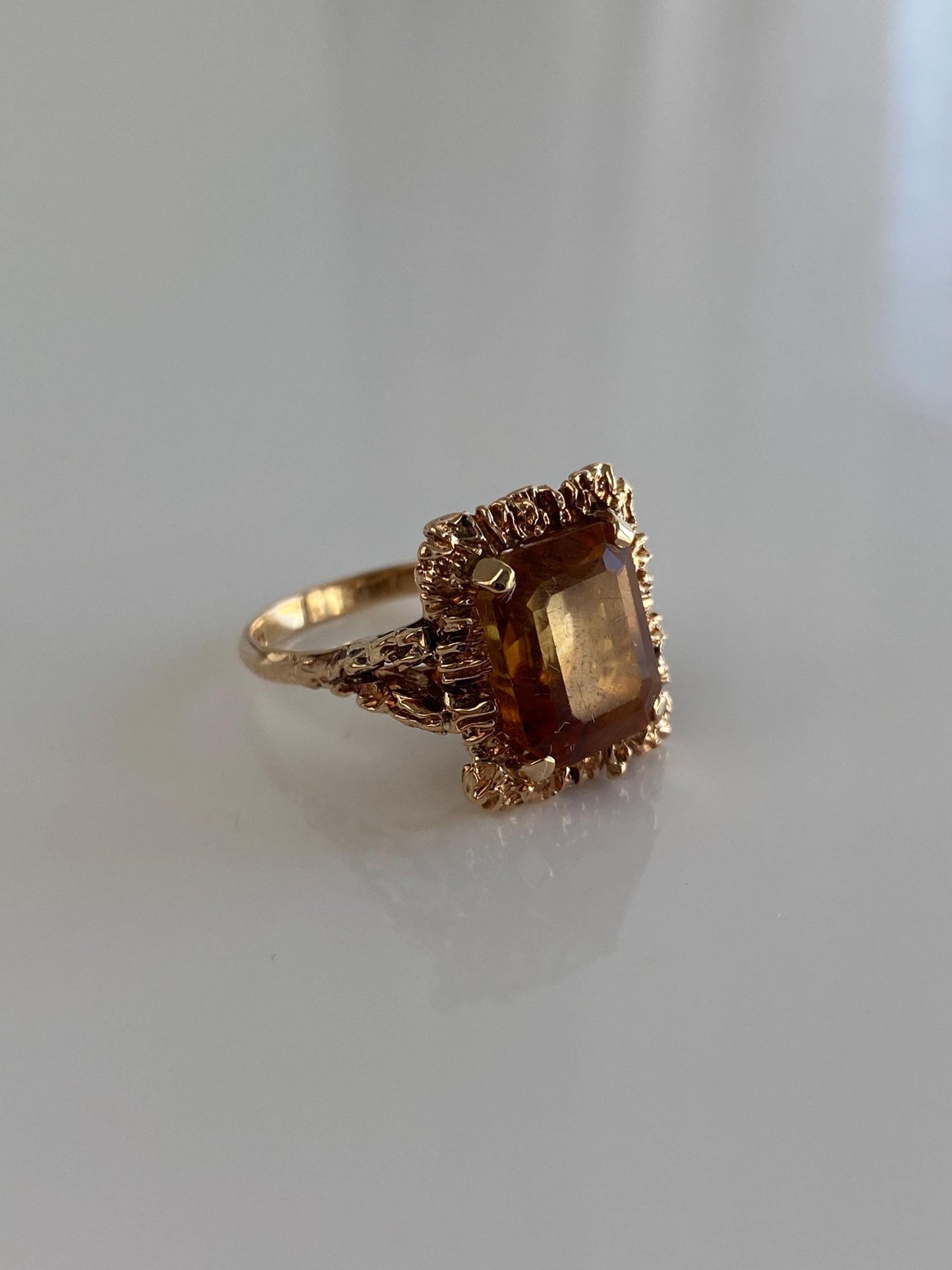 Vintage Solid 14k Rosey Gold Citrine Ring - Size 5.25