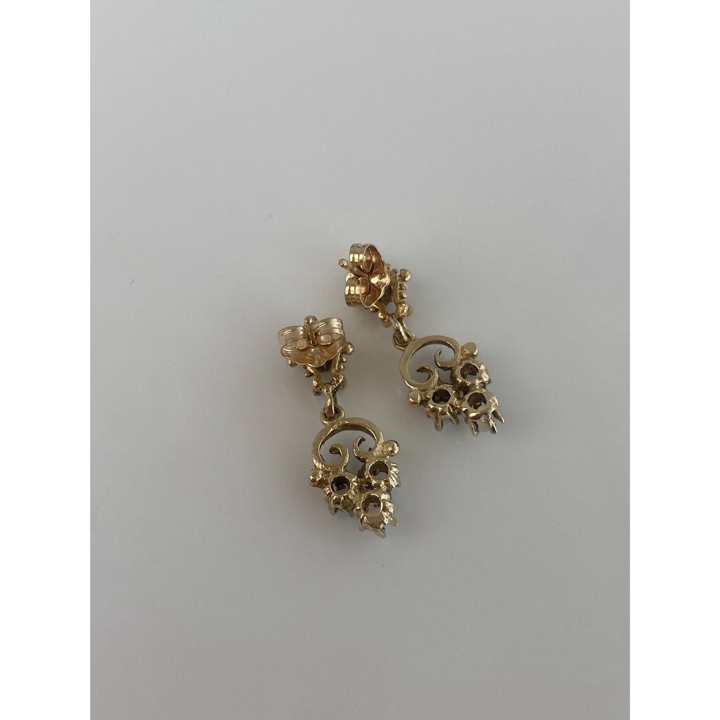 Vintage Solid 14k Yellow Gold Opal Ornate Dangle Stud Earrings