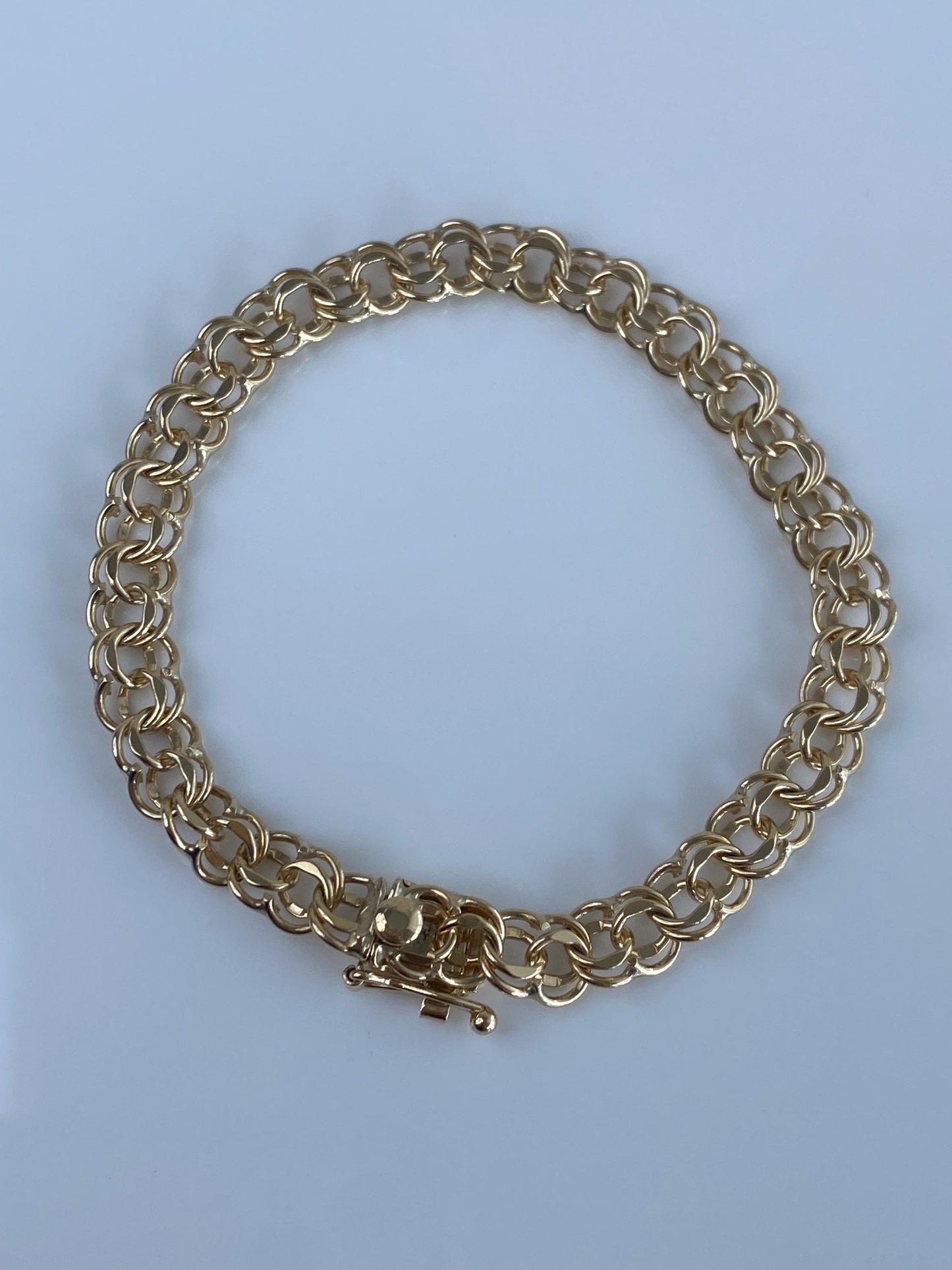 Vintage Solid 14k Yellow Gold Double Link Charm Bracelet - 7.5 inches