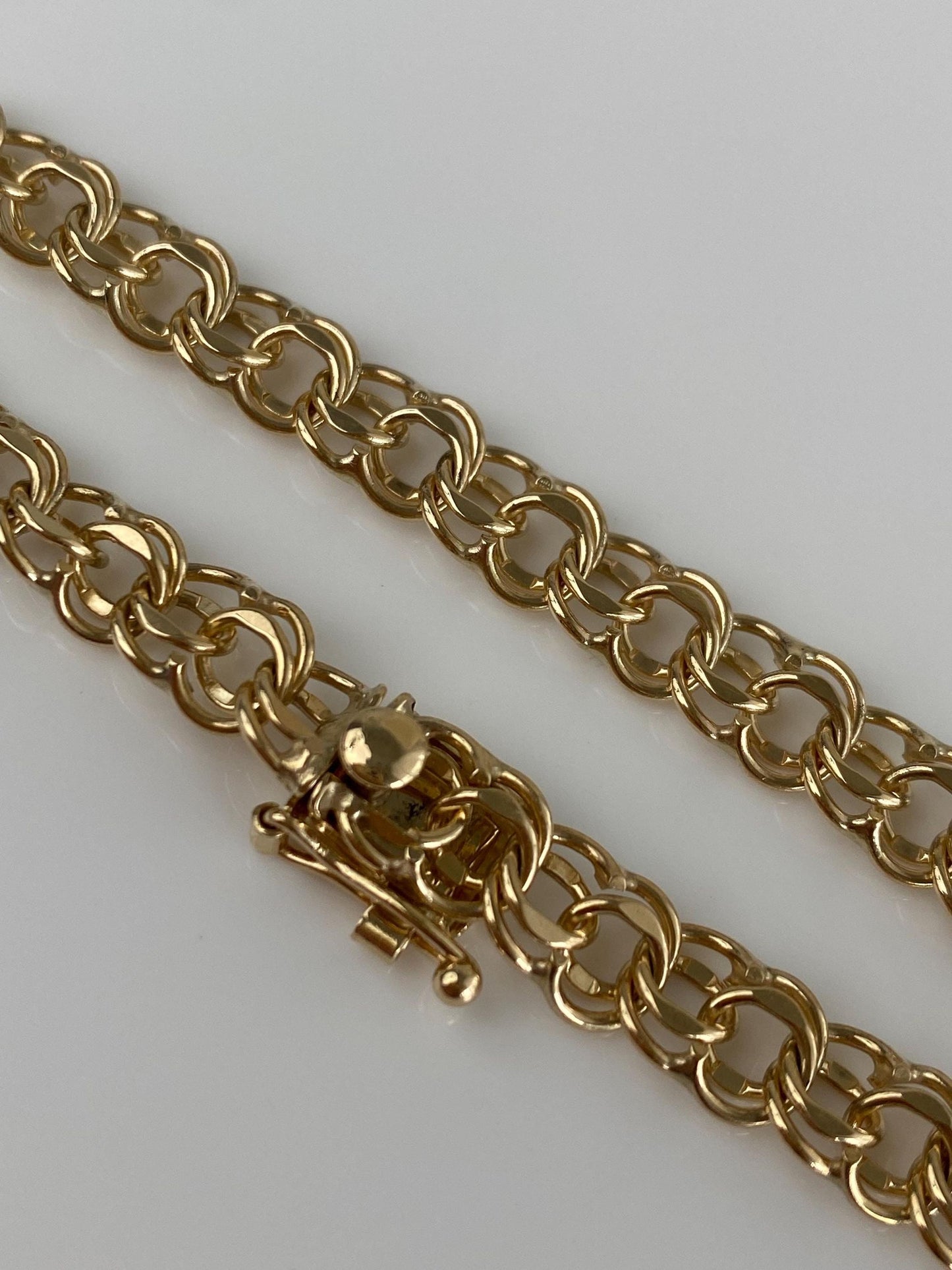 Vintage Solid 14k Yellow Gold Double Link Charm Bracelet - 7.5 inches