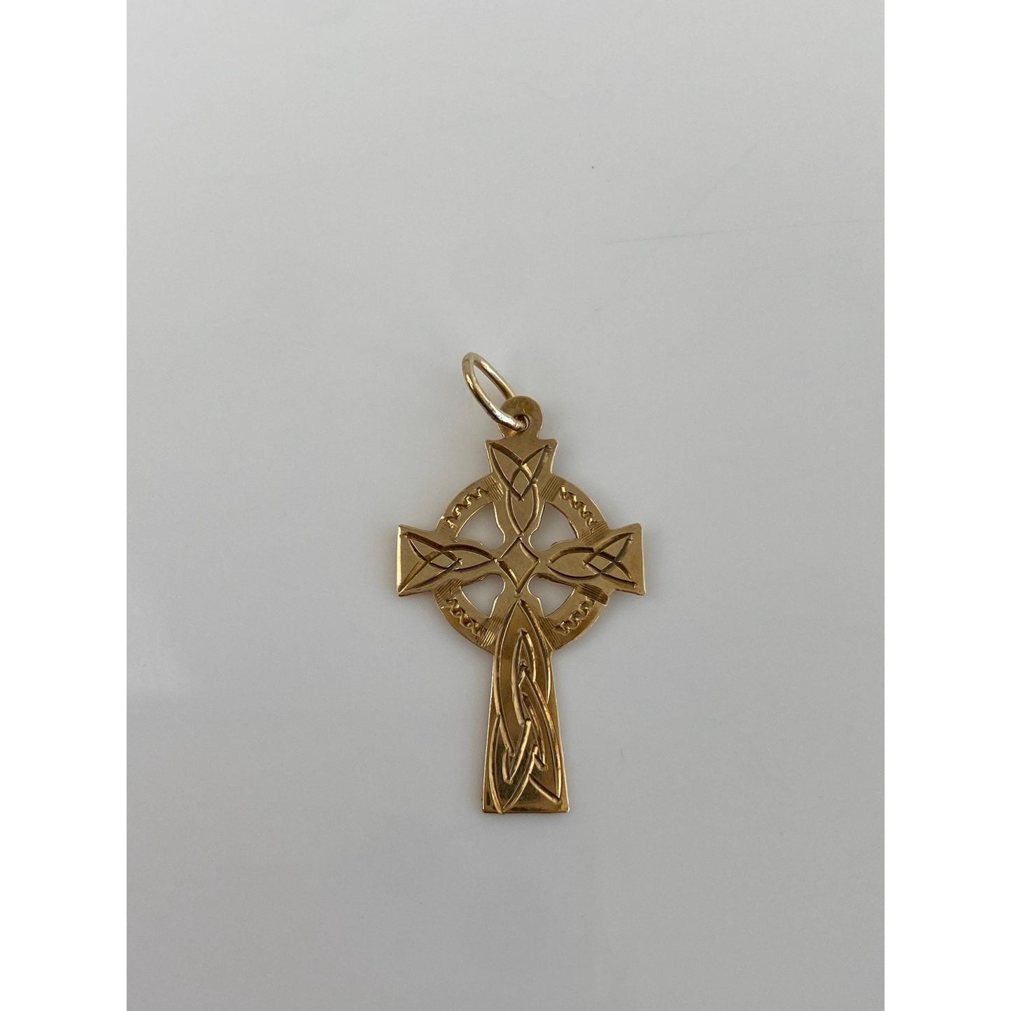 Vintage Solid 9k Yellow Gold Engraved Celtic Cross Charm