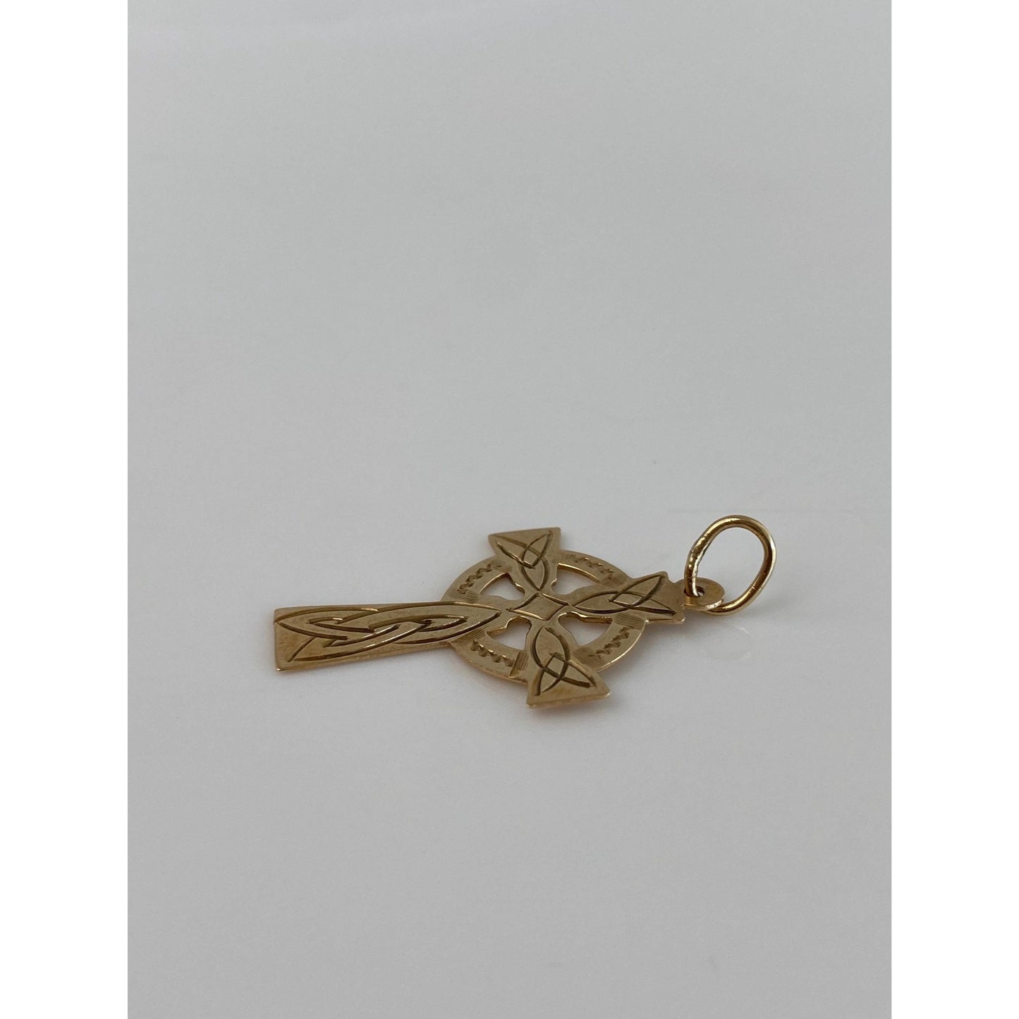 Vintage Solid 9k Yellow Gold Engraved Celtic Cross Charm