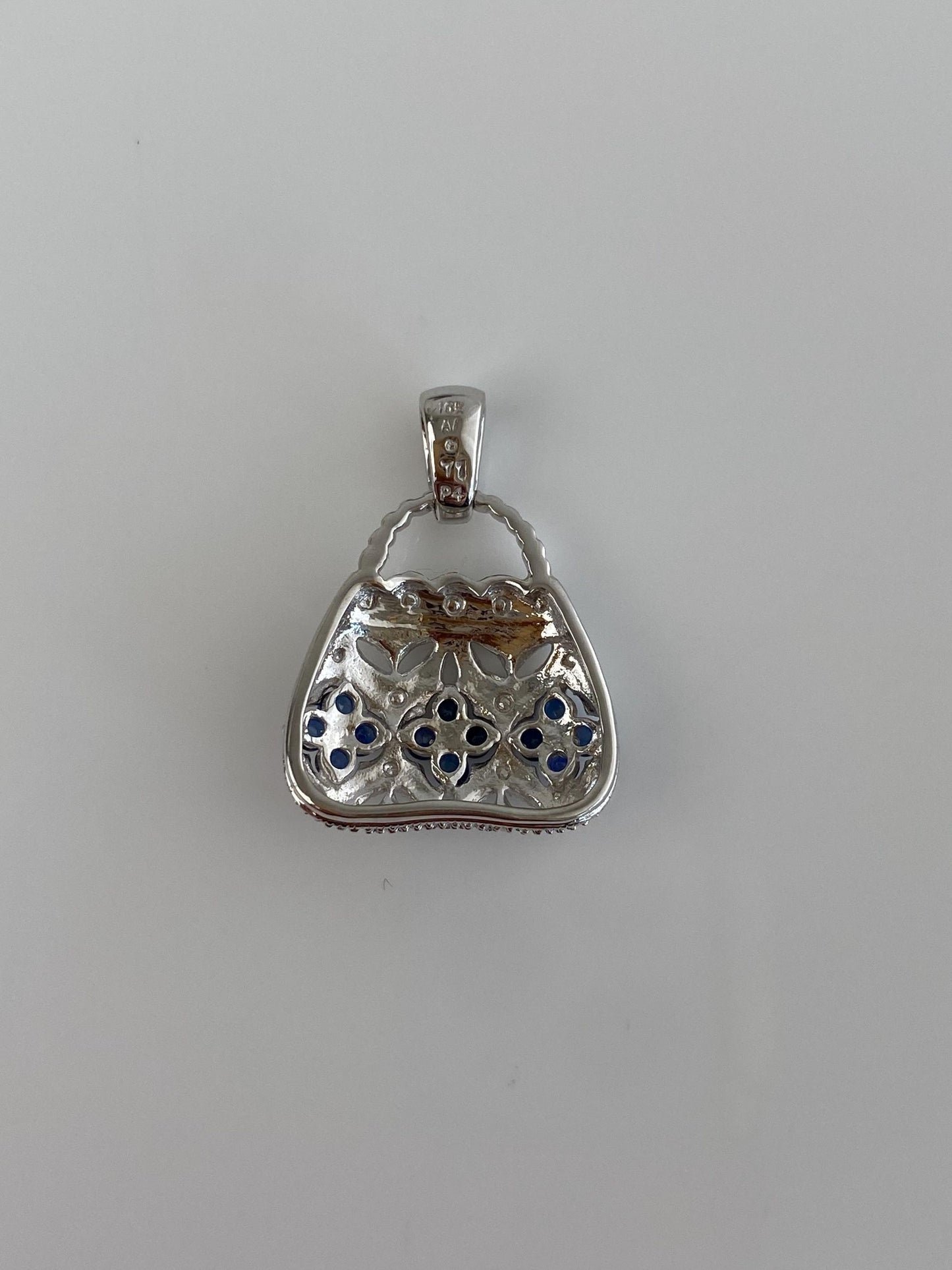 Vintage Solid 10k White Gold Blue Sapphire Purse Charm