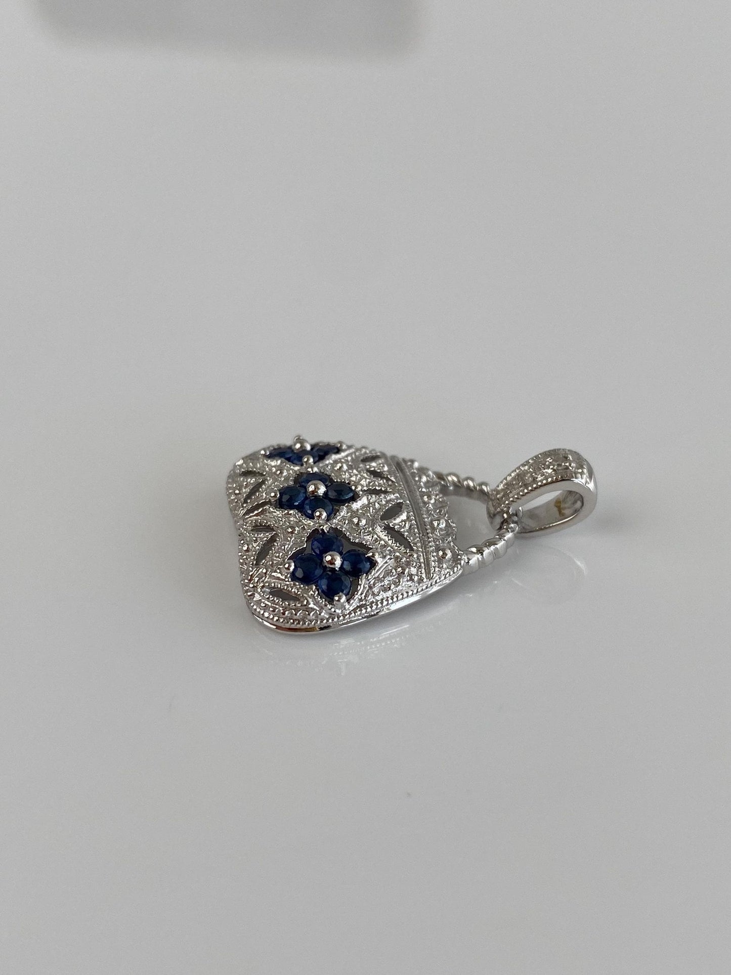 Vintage Solid 10k White Gold Blue Sapphire Purse Charm
