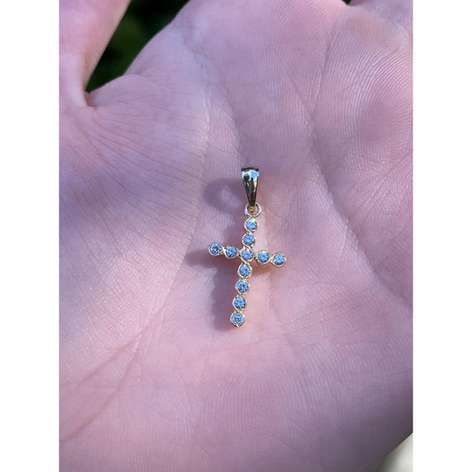 Vintage Solid 14k Yellow Gold Cubic Zirconia Cross Charm