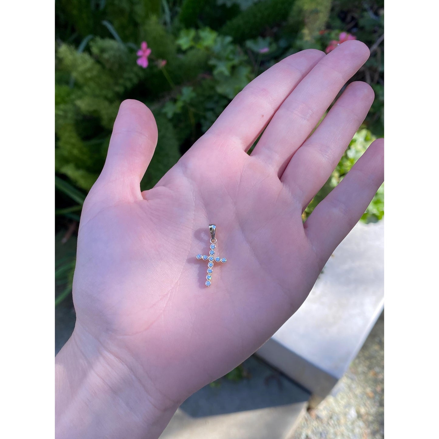 Vintage Solid 14k Yellow Gold Cubic Zirconia Cross Charm