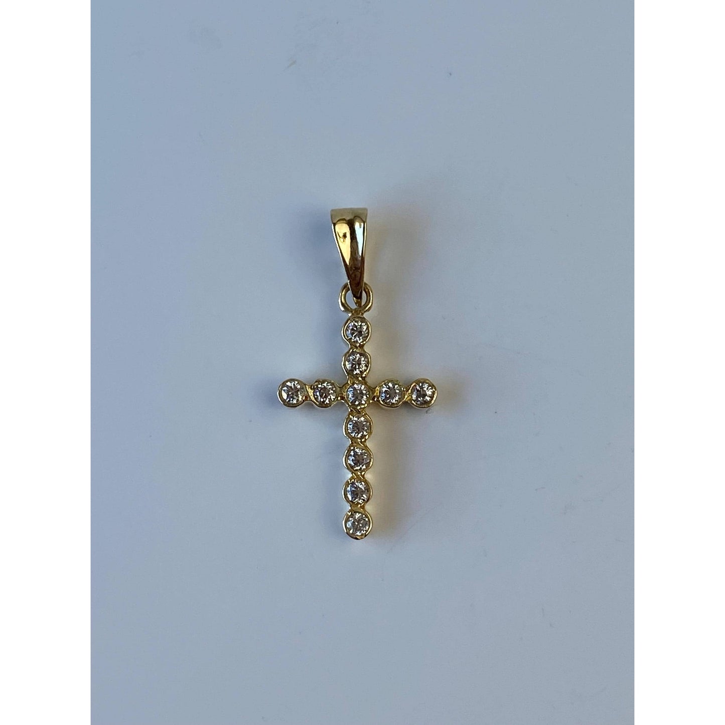 Vintage Solid 14k Yellow Gold Cubic Zirconia Cross Charm
