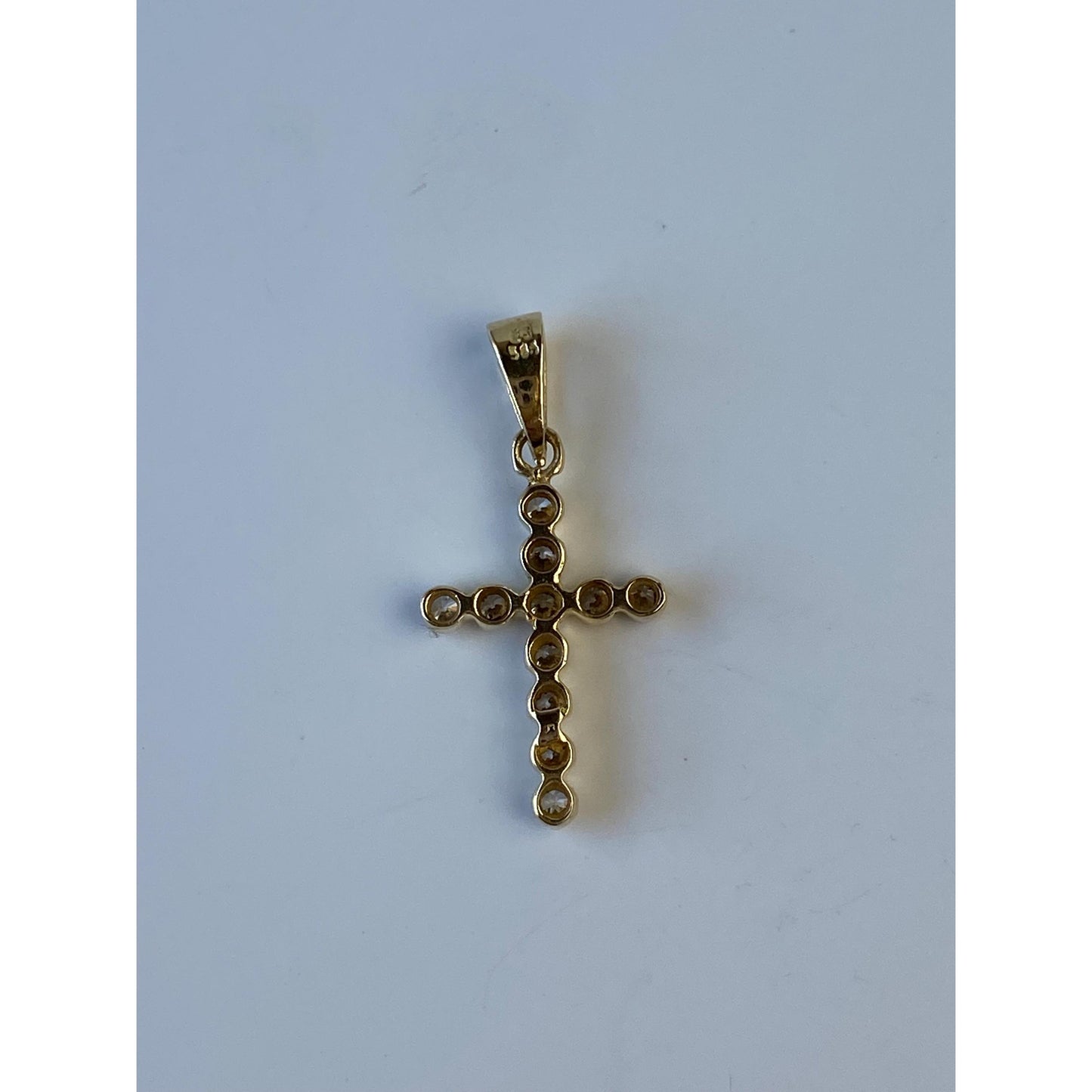 Vintage Solid 14k Yellow Gold Cubic Zirconia Cross Charm