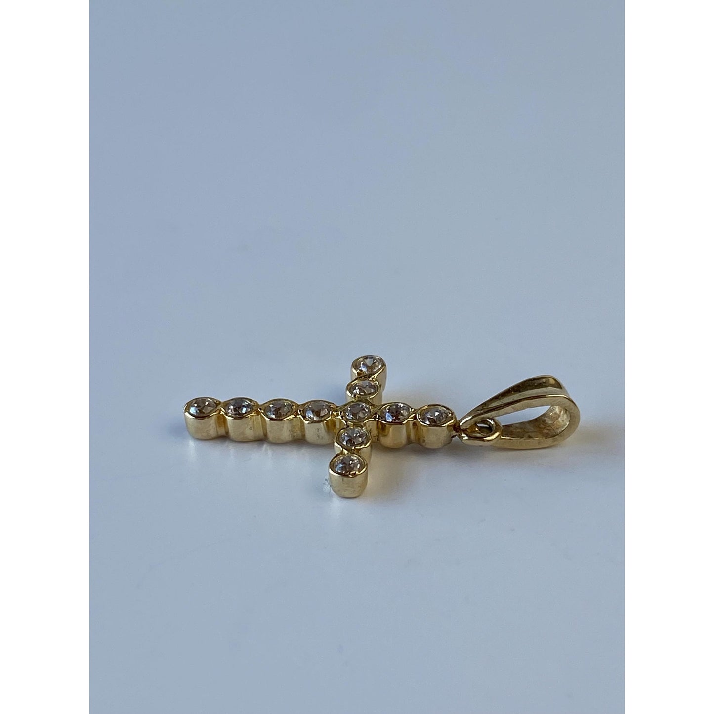 Vintage Solid 14k Yellow Gold Cubic Zirconia Cross Charm