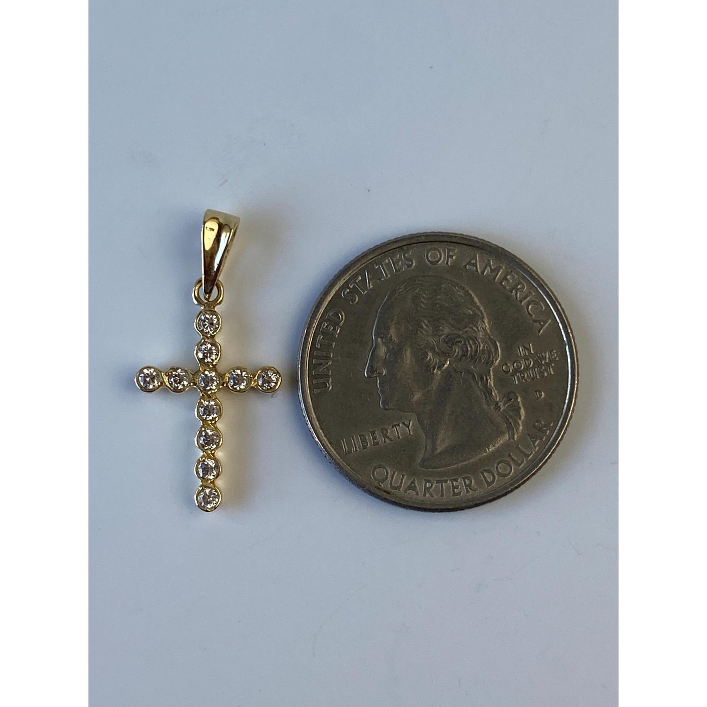Vintage Solid 14k Yellow Gold Cubic Zirconia Cross Charm