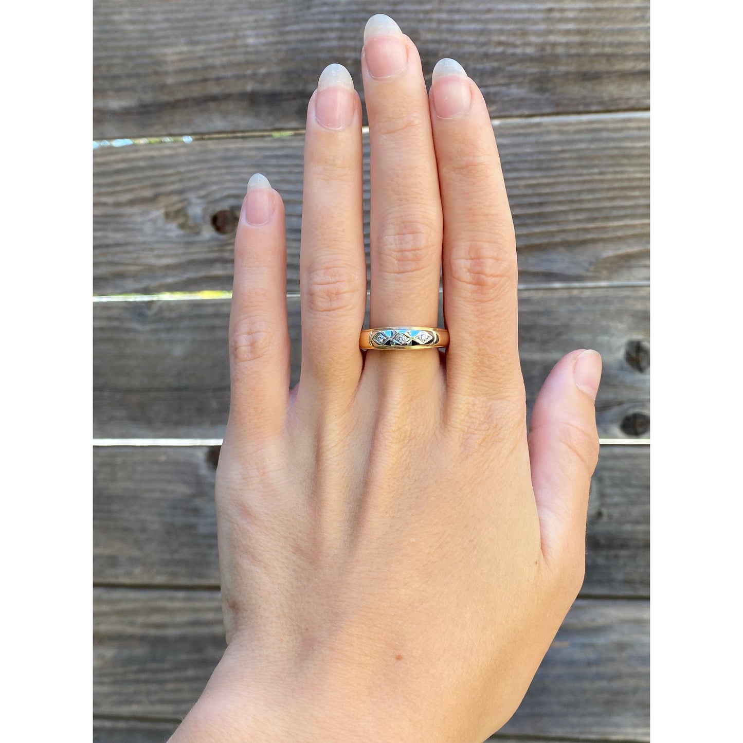 Vintage Solid 14k White & Yellow Gold Diamond Ring Band - Size 6.25