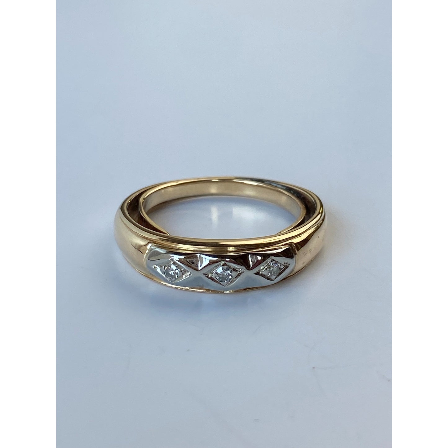 Vintage Solid 14k White & Yellow Gold Diamond Ring Band - Size 6.25
