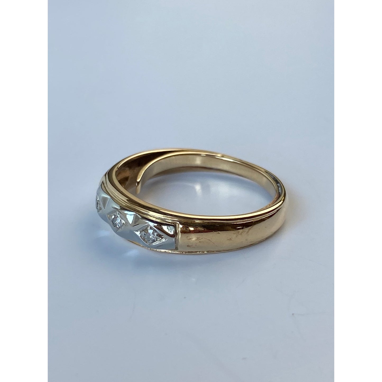 Vintage Solid 14k White & Yellow Gold Diamond Ring Band - Size 6.25