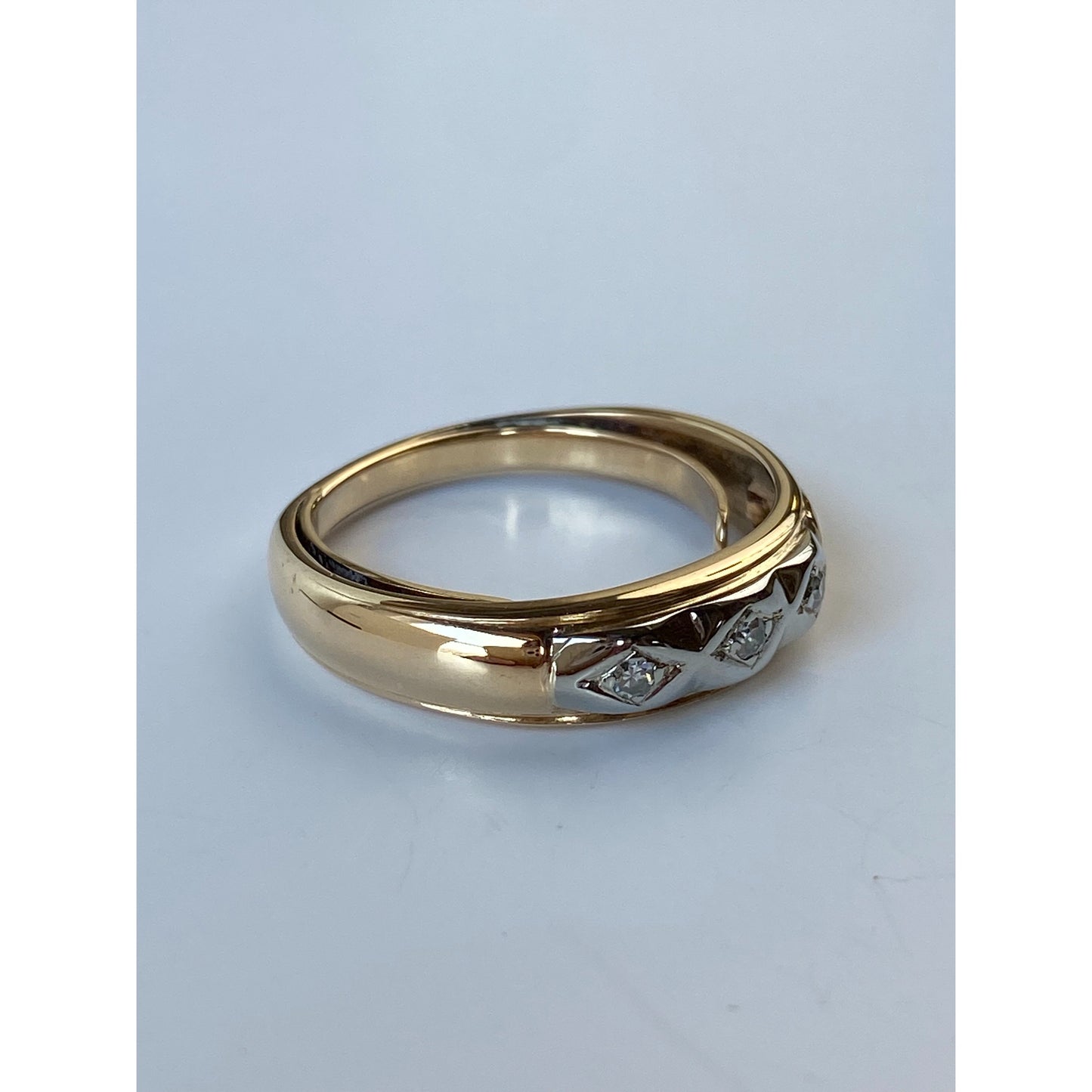 Vintage Solid 14k White & Yellow Gold Diamond Ring Band - Size 6.25