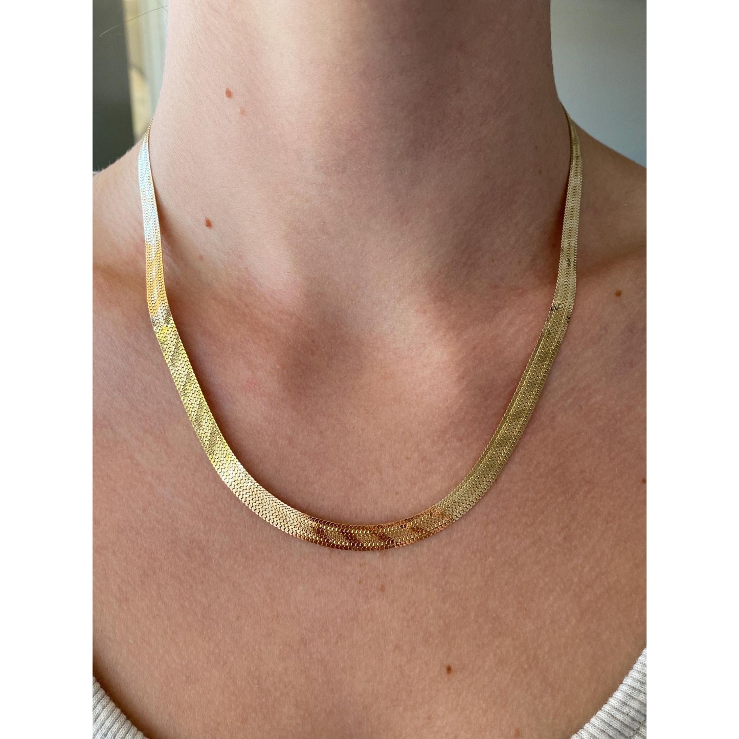 Solid 14k Yellow Gold Flat Woven Chain Necklace - 18.25 inches