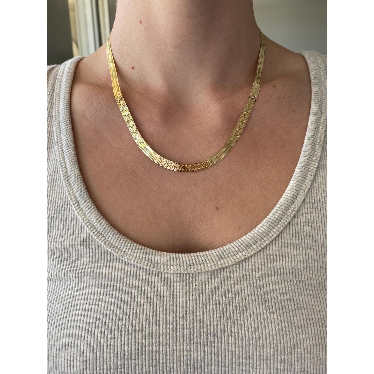 Solid 14k Yellow Gold Flat Woven Chain Necklace - 18.25 inches