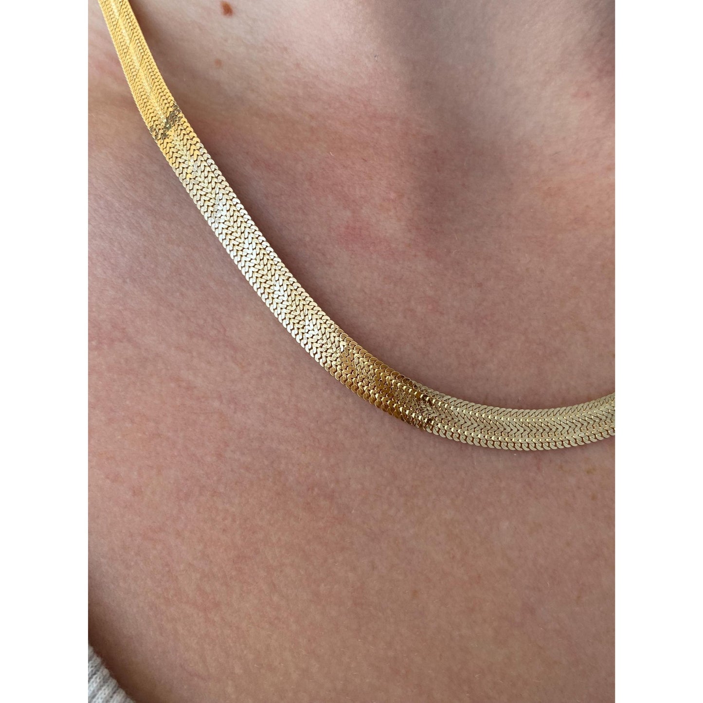 Solid 14k Yellow Gold Flat Woven Chain Necklace - 18.25 inches