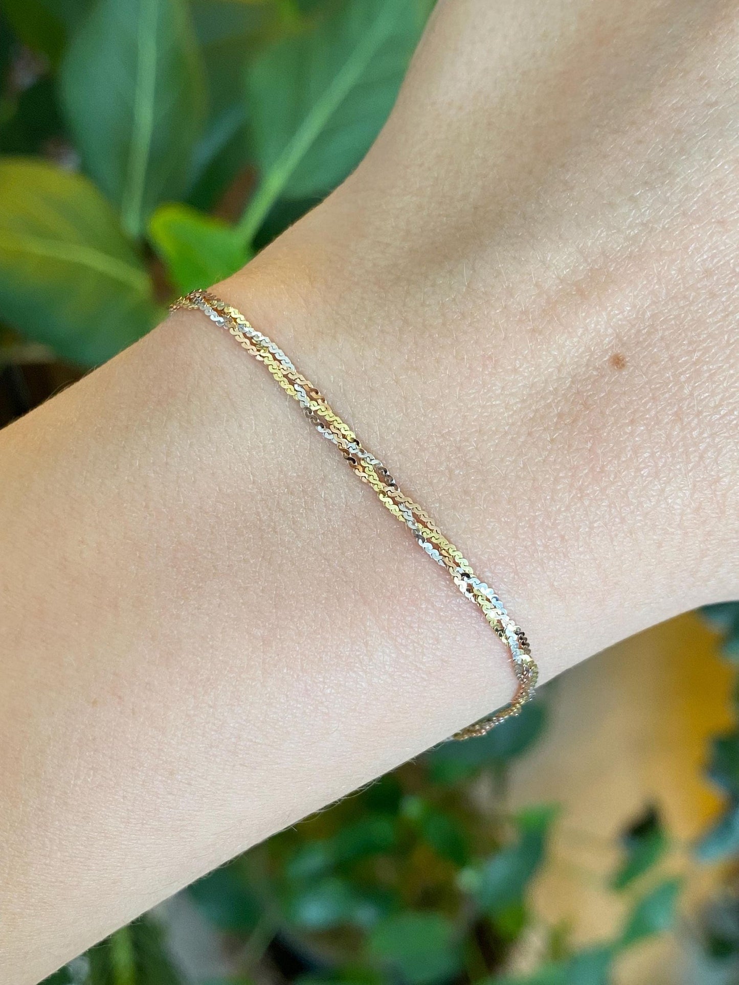 Vintage Solid 14k Tri Tone Gold Braided Serpentine Chain Bracelet - 7 inches